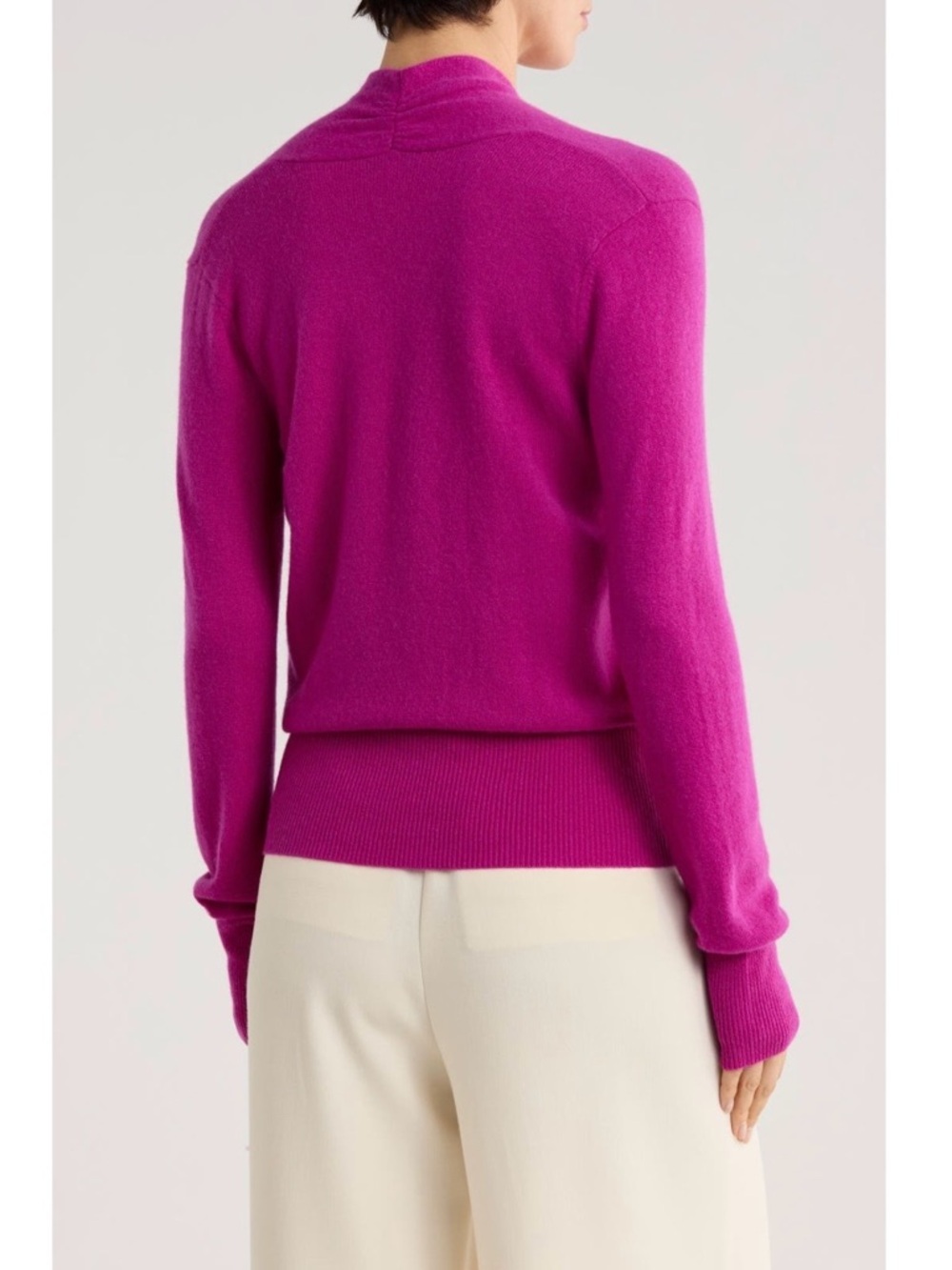 Sofia Cashmere 100% Cashmere Faux Wrap Sweater in Magenta Size M - Picture 2 of 3